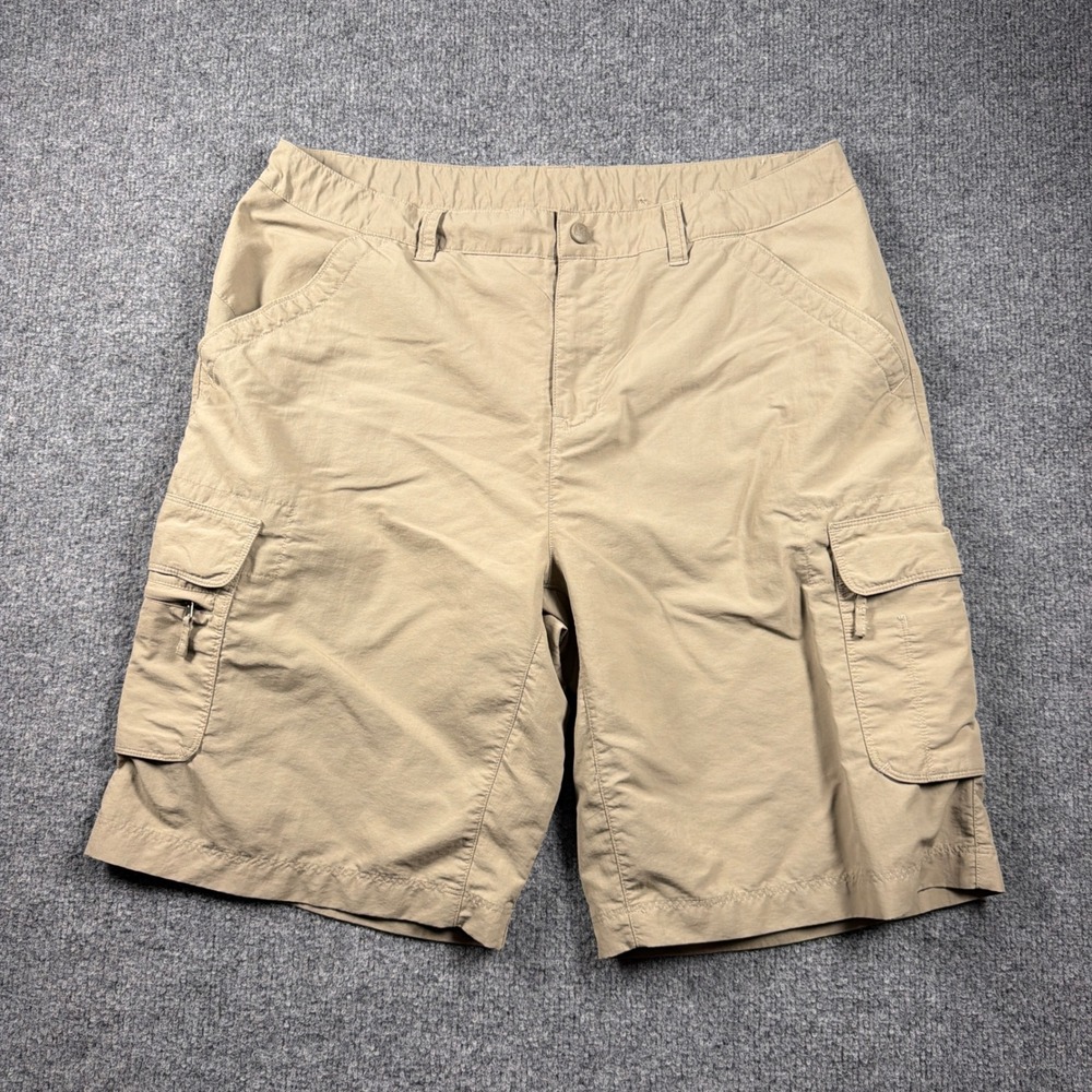 REI Cargo Shorts Women 14 Tan Hiking Outdoor Utility Adjustable Waist